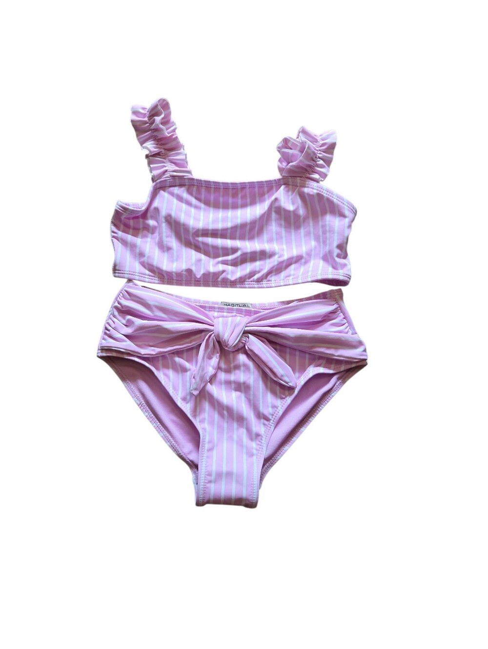 Habitual Swim Pink And White Stripe Ruffled Strap Two-Piece Bikini